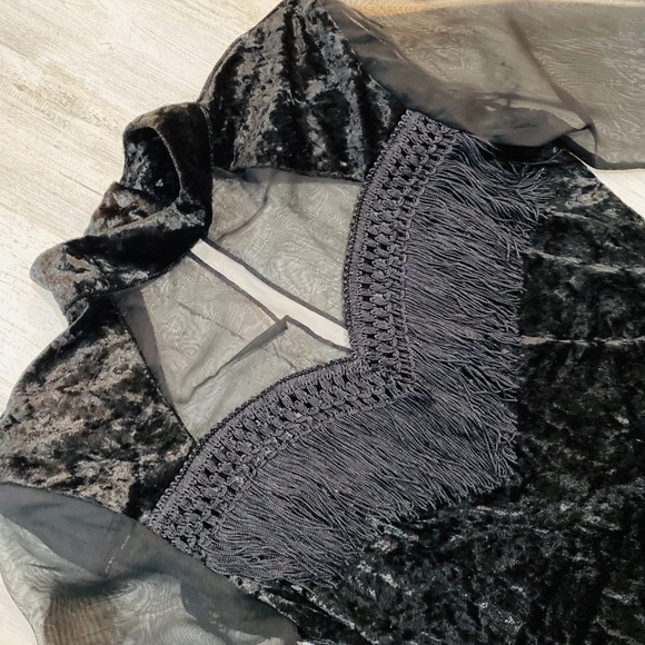 Vintage Dresses & Skirts - Vintage 80s 90s Fringe Western Velvet Dress